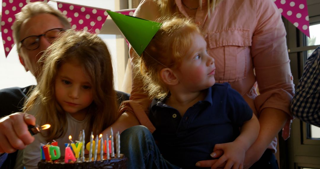 Children at Birthday Party with Cake and Candles - Free Images, Stock Photos and Pictures on Pikwizard.com