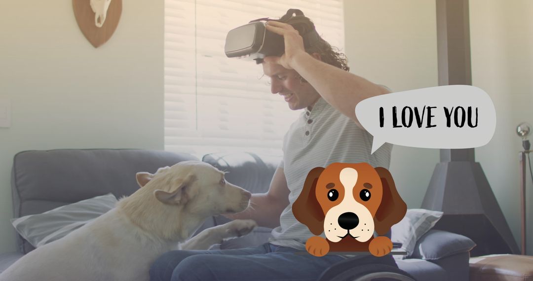 Man with VR Headset Bonding with Dog Animated Speech Bubble