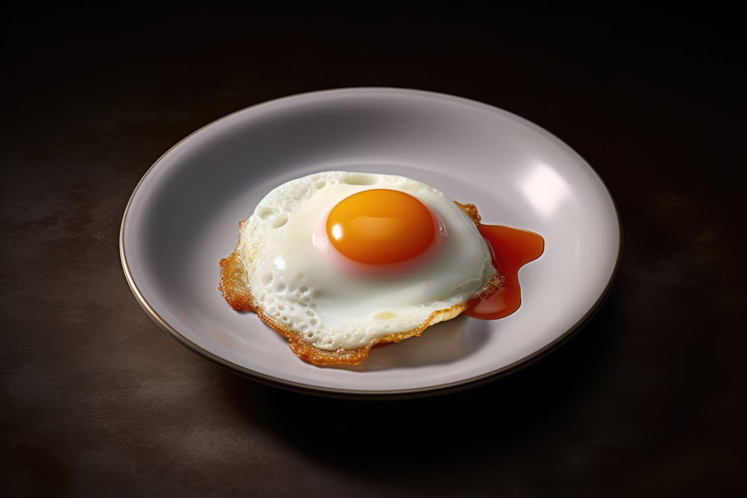 A perfectly fried egg sits on a plate, with copy space - Free Images, Stock Photos and Pictures on Pikwizard.com