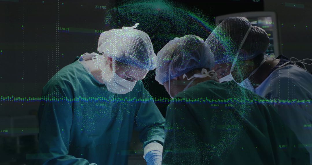 Surgical Team Working in Operating Room with Digital Data Overlays