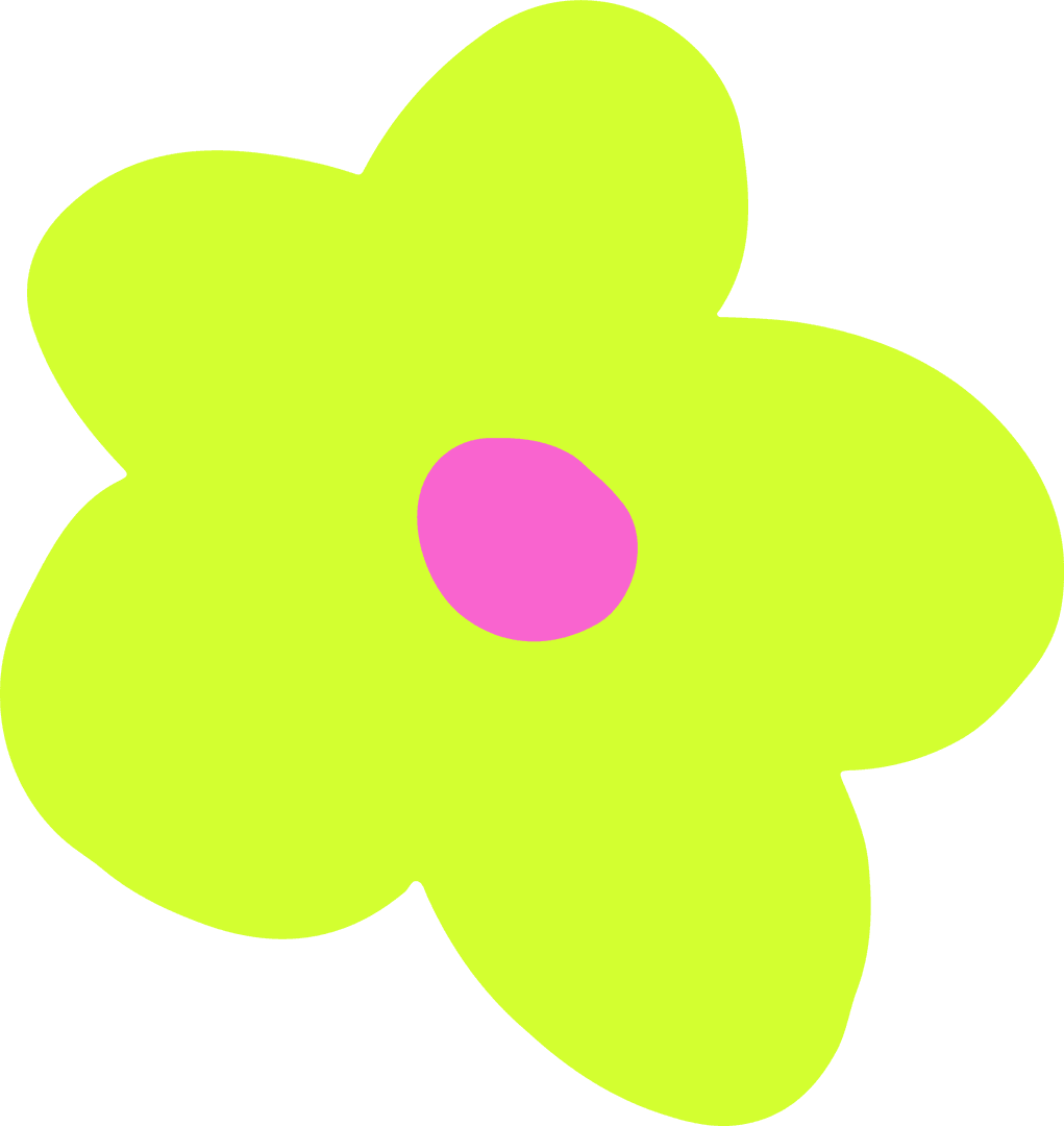 Neon Flower Icon with Lime Petals and Pink Center Transparent Background