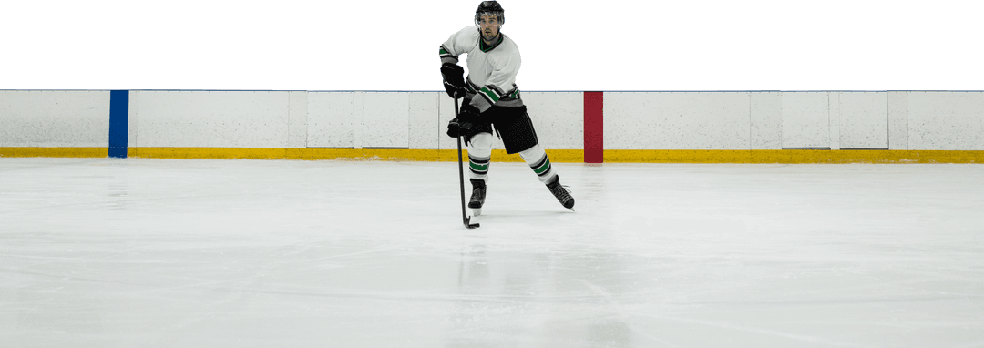 Caucasian Hockey Player Skating on Transparent Background