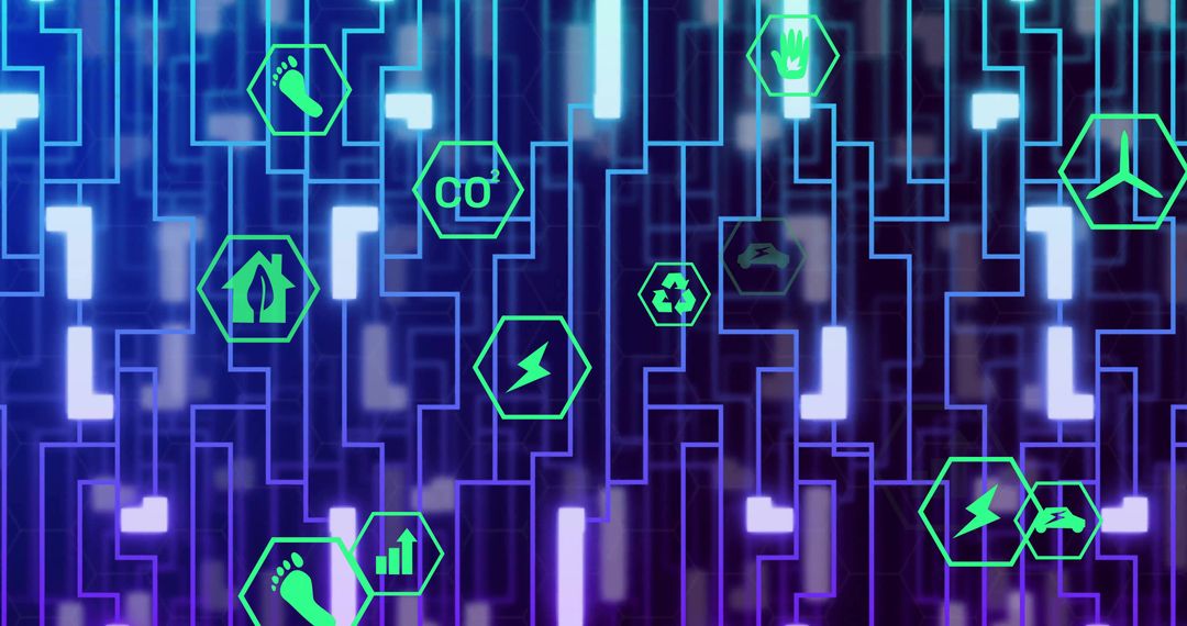 Futuristic Eco-Energy Icons in Neon Circuit Design