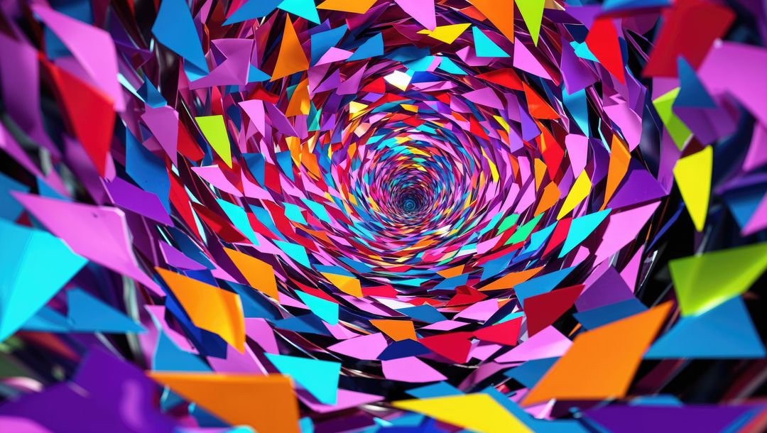 Vibrant Spiral of Multicolored Geometric Shapes in Digital Vortex