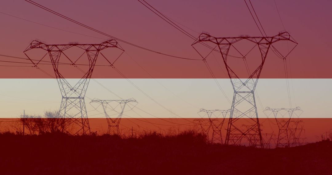 Electricity Pylons at Sunset with Abstract Design Overlay