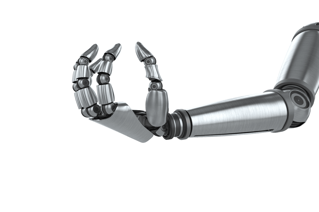 Transparent Robotic Arm Reaching Out in Chrome with Dynamic Feel