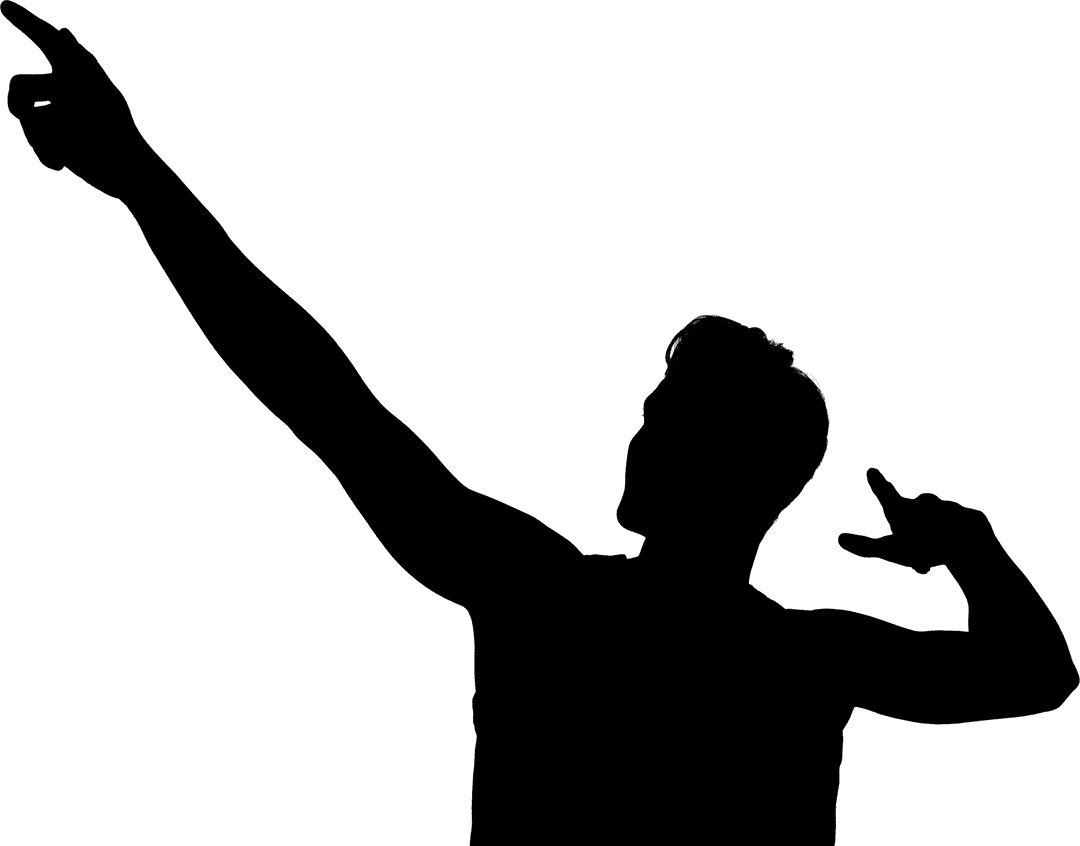 Digital Silhouette of Man Raising Hands on Transparent Background