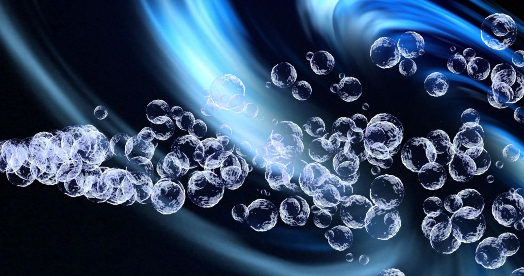 Abstract Bubbles with Dynamic Blue Lighting on Black Background
