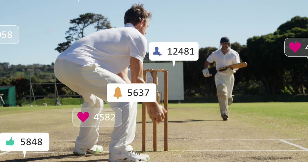 Cricket Players Engagement with Growing Social Media Icons - Free Images, Stock Photos and Pictures on Pikwizard.com