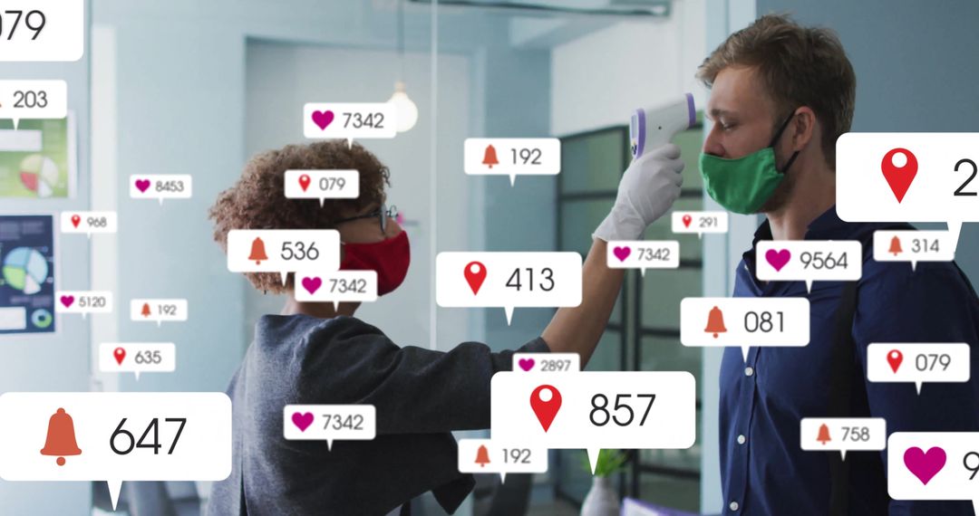 Masked Nurse Performing Temperature Check in Office Reception