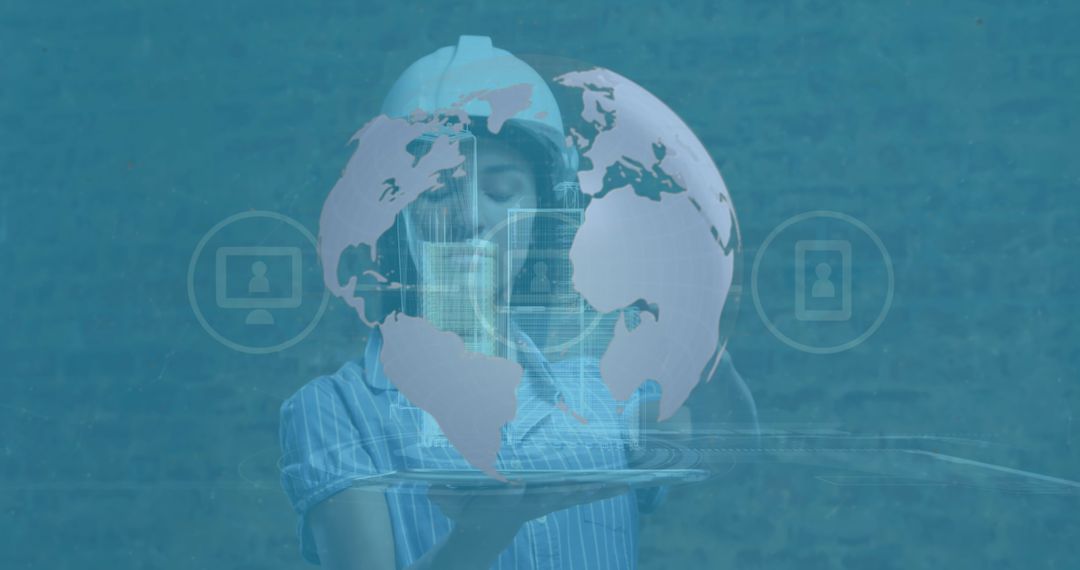 Female Engineer Using Tablet with Digital Data Overlay