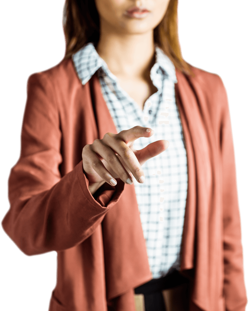 Focused Business Woman Pointing Gesture Transparent Background