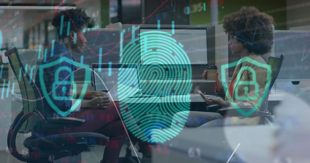 Cybersecurity Discussion with Futuristic Data Overlay