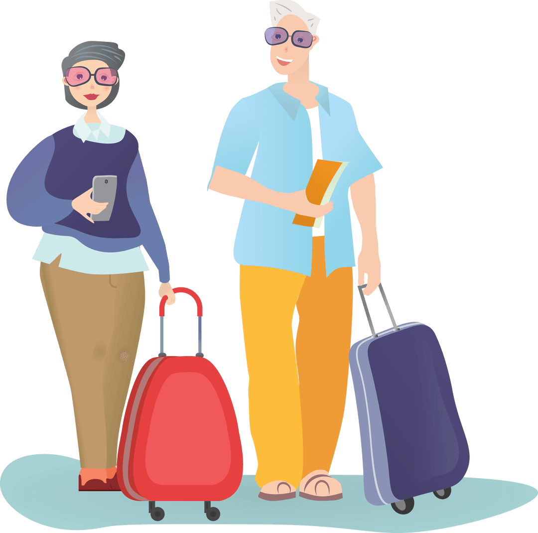 Stylish Senior Couple with Luggage on Transparent Background