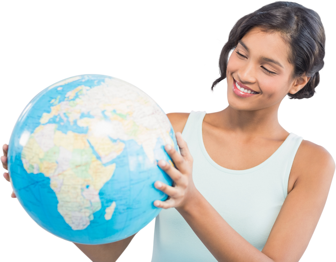 Smiling Woman Holding Globe Admires a Transparent World - Download Free Stock Images Pikwizard.com