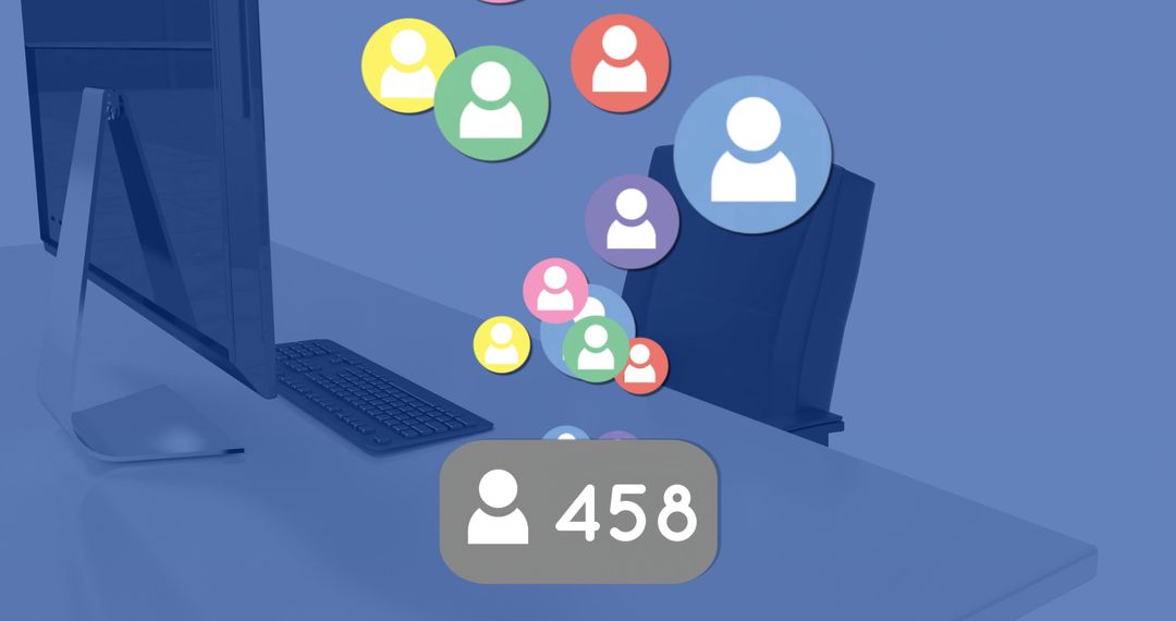 Notification Alert with 458 User Icons on Modern Office Desk