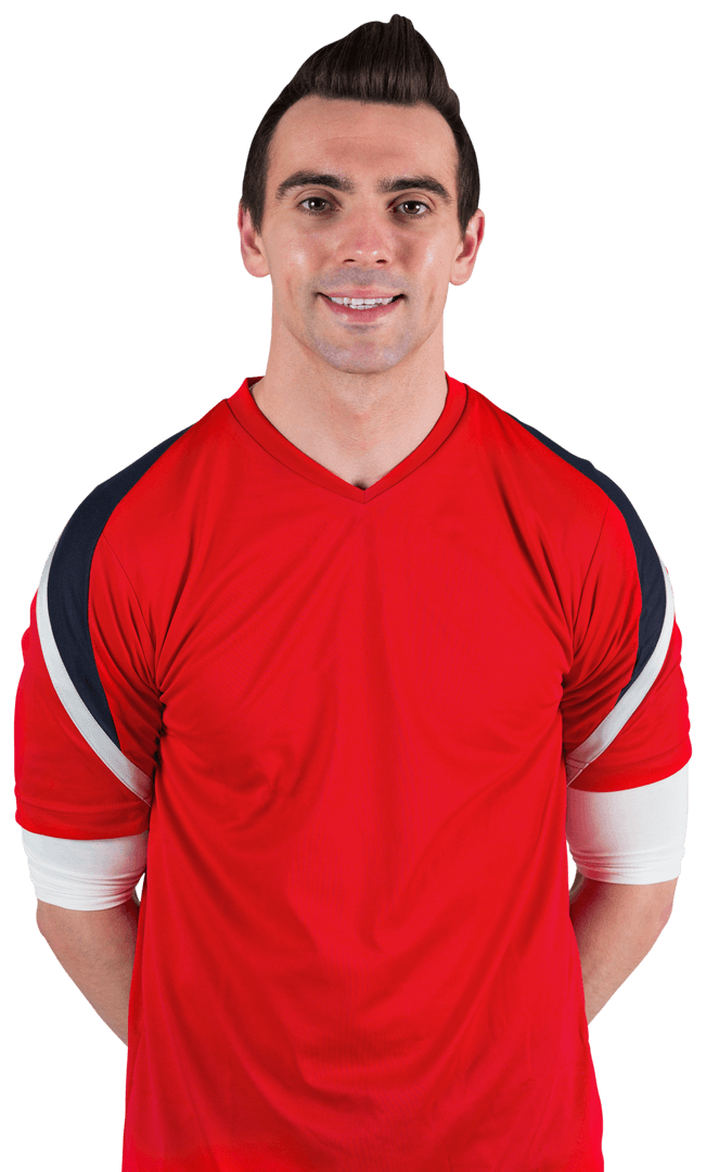Smiling Athlete in Red Jersey Showcasing Team Spirit Transparent
