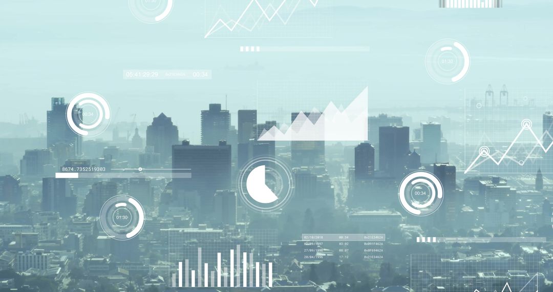 Financial Analytics Overlaid on City Skyline