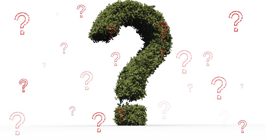 Green Topiary Question Mark with Simple White Background