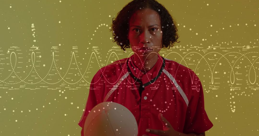 Athletic Female Volleyball Player with Dynamic Waveform Overlay