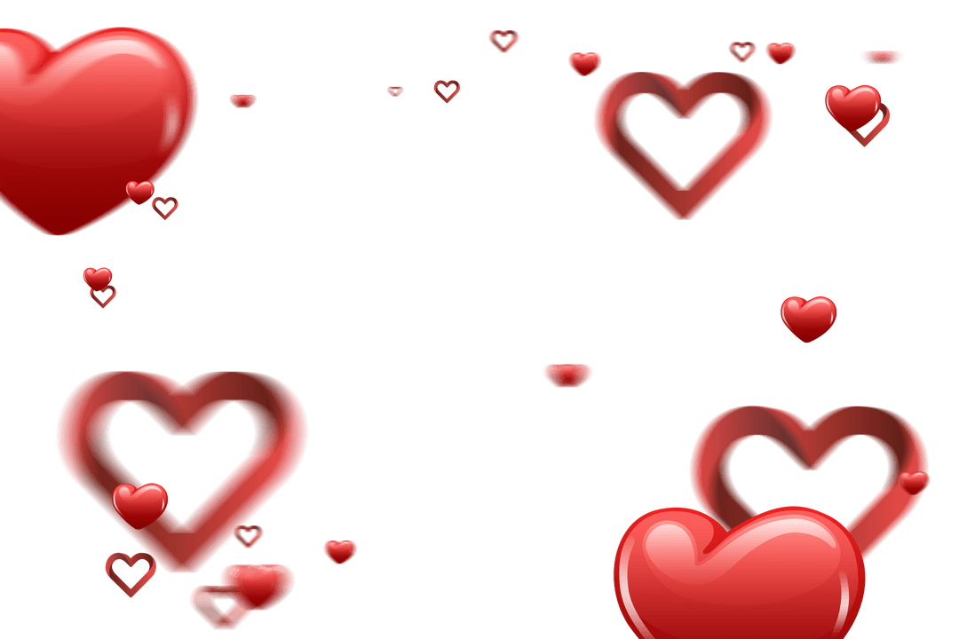 Floating Red Hearts on Transparent Background for Romantic Designs