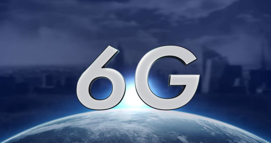 6G Technology Text Over Globe with Cityscape Background