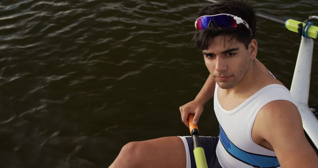 Young Male Rower in Competition on Water with Determined Expression - Free Images, Stock Photos and Pictures on Pikwizard.com