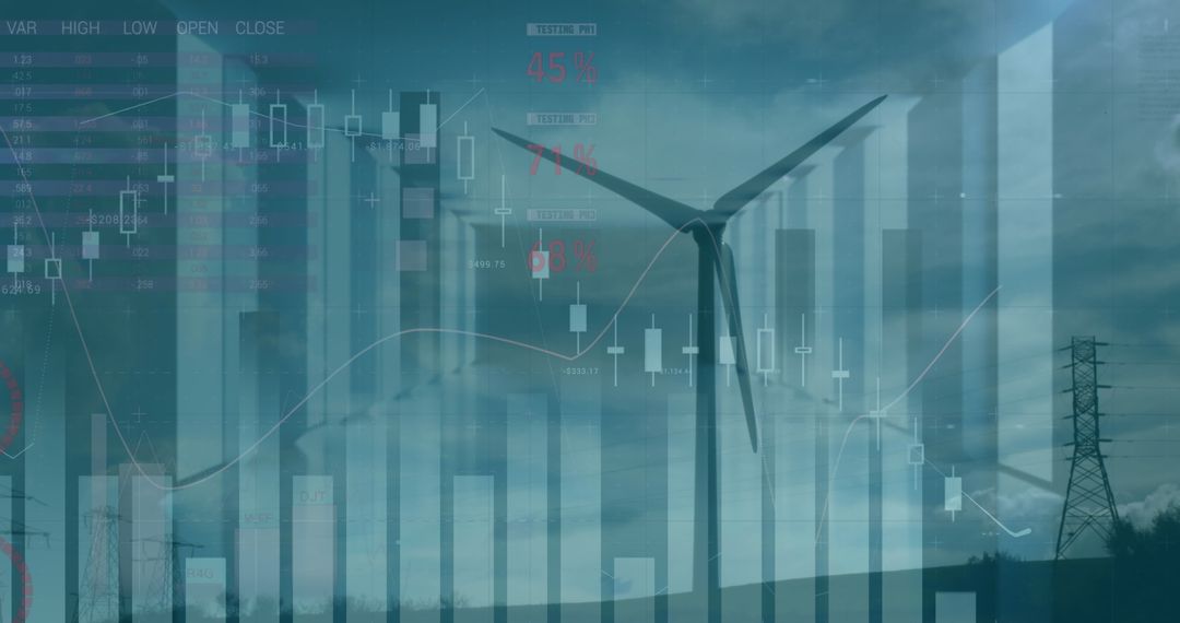 Finance and Renewable Energy Collage with Wind Turbine