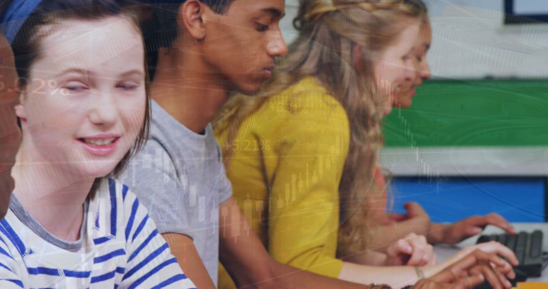 Multiracial Students E-learning Computers Digital Composite