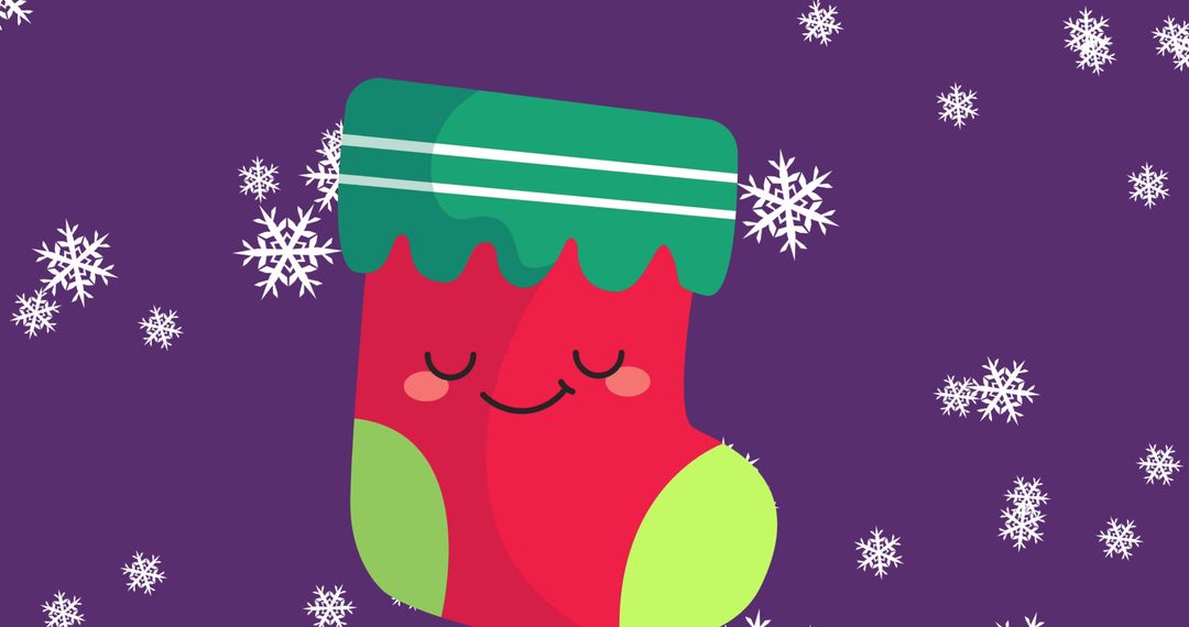 Cheerful Christmas Stocking with Falling Snowflakes