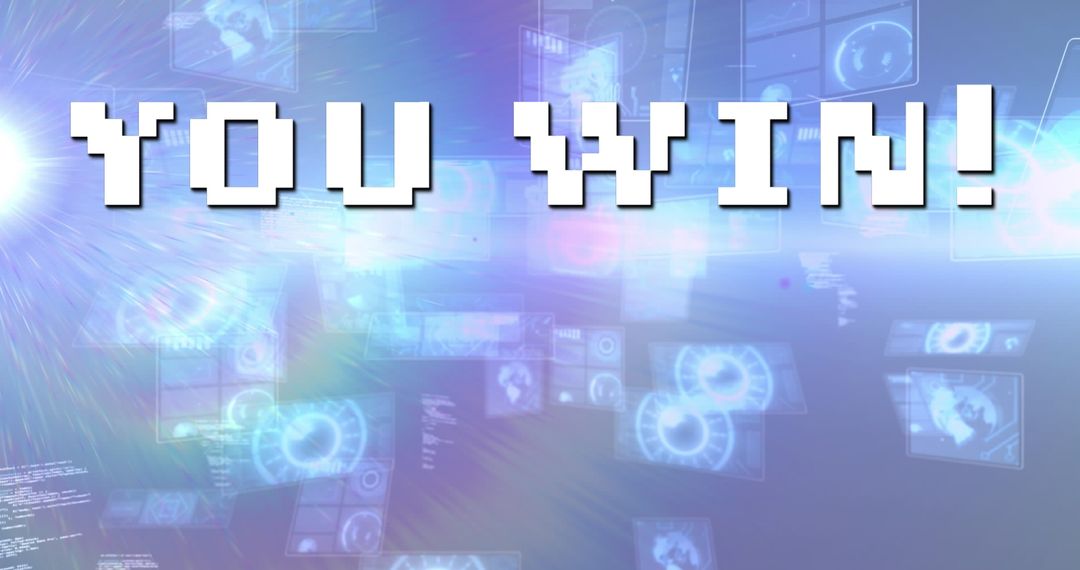 You Win Display with Digital Data and Technology Background
