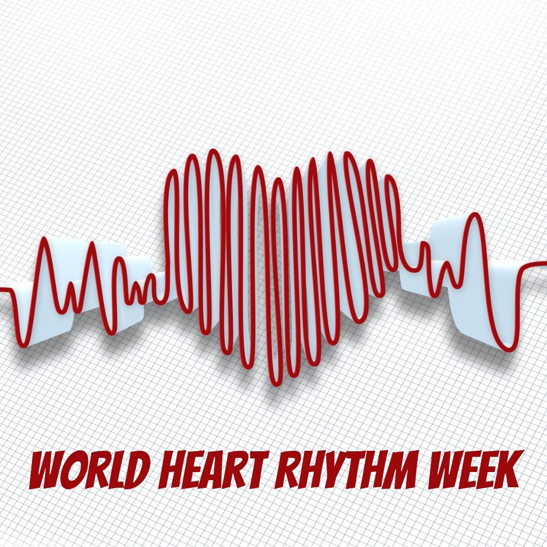 Digital composite image of world heart rhythm week text with red pulse trace making heart shape - Download Free Stock Templates Pikwizard.com