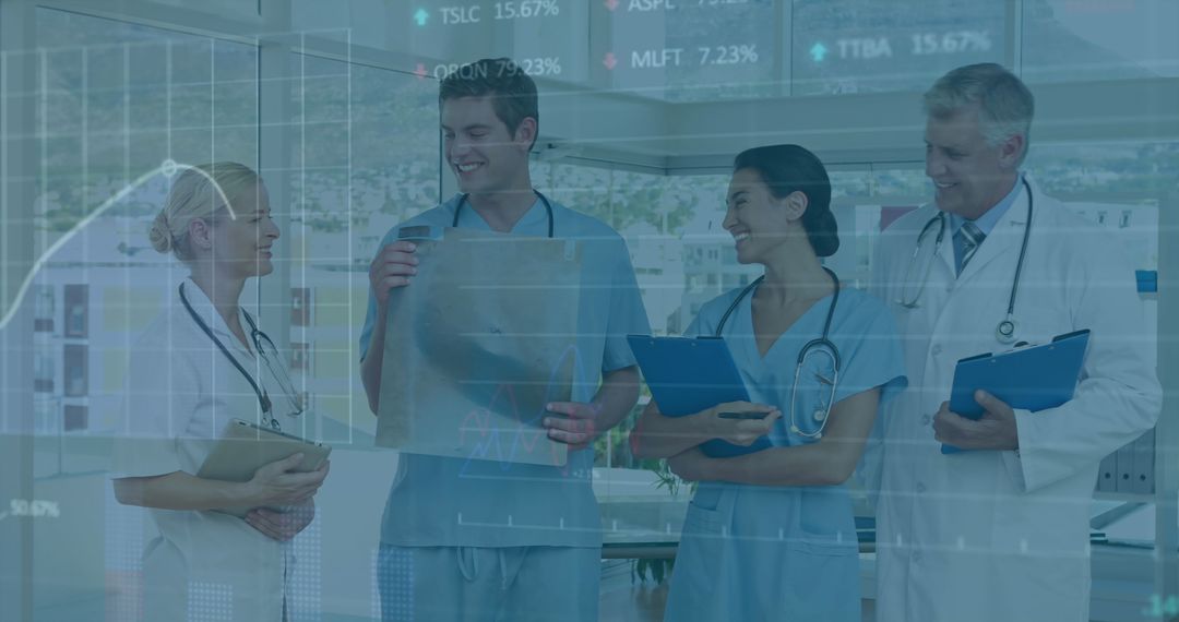 Doctors Discuss Healthcare with Overlay of Stock Market Data