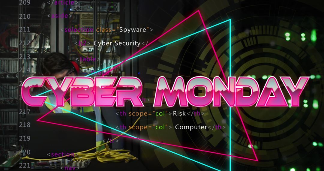 Cyber Monday Digital Interface with Server and Code Elements