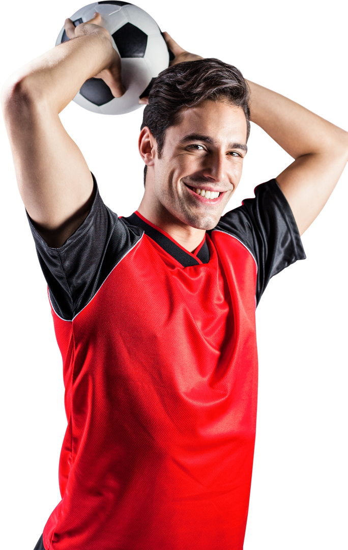 Smiling Male Athlete Holding Soccer Ball over Head on Transparent Background - Download Free Stock Images Pikwizard.com