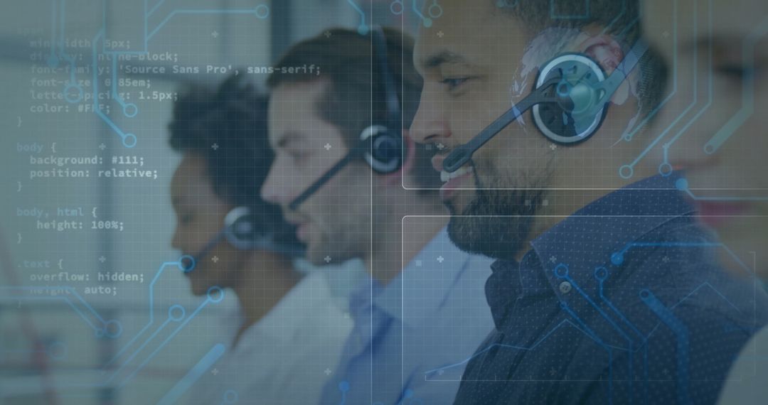 Call Center Agents Collaborating in High-Tech Office