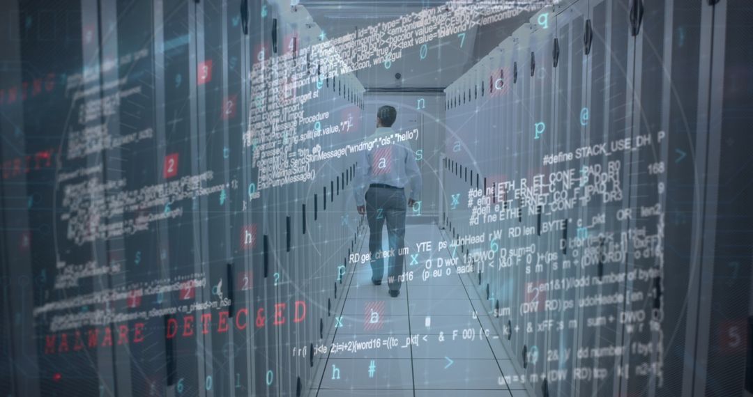 Cybersecurity Threat Visualized in Modern Server Center