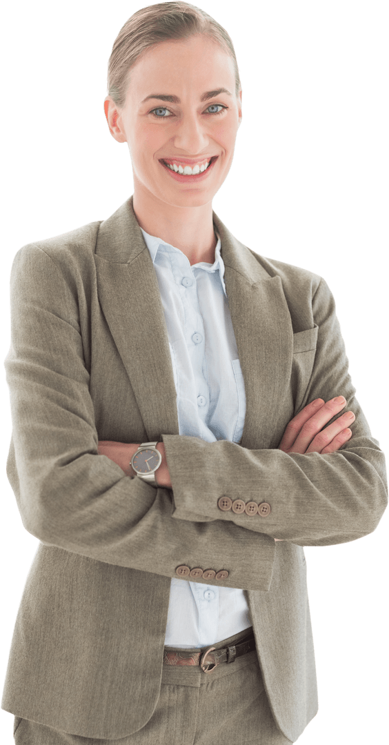 Confident Businesswoman Smiling with Arms Crossed, Transparent Background
