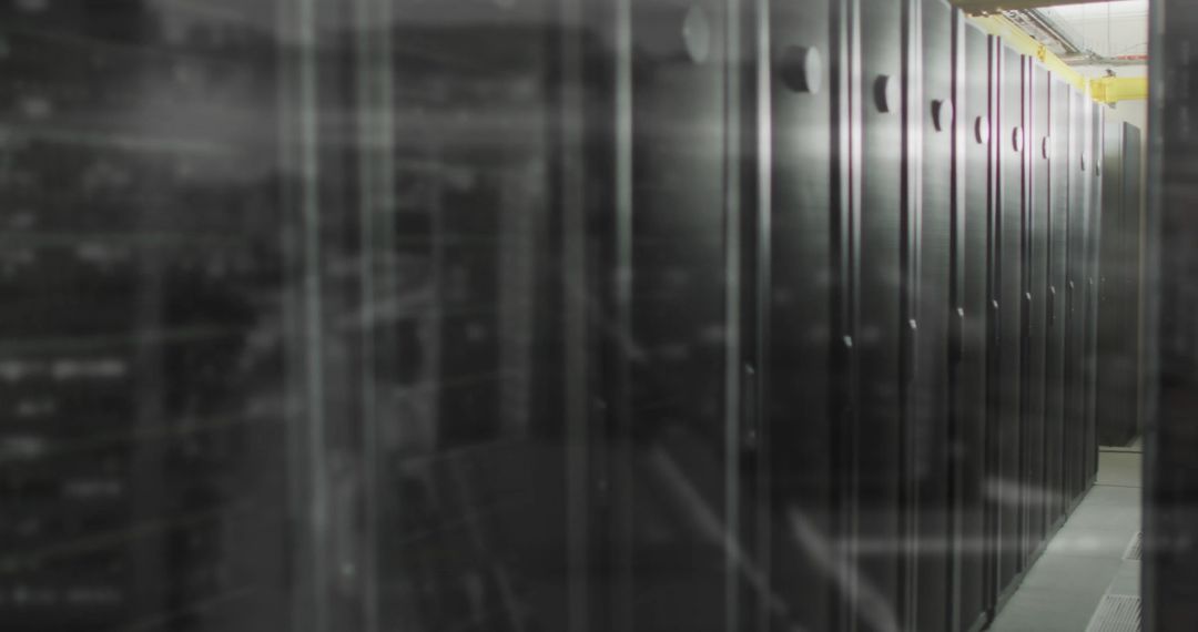 Modern Data Center Aisle with Server Racks and LED Indicators