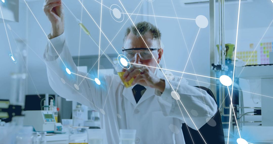 Scientist Analyzing Data Connections in Modern Laboratory Setting