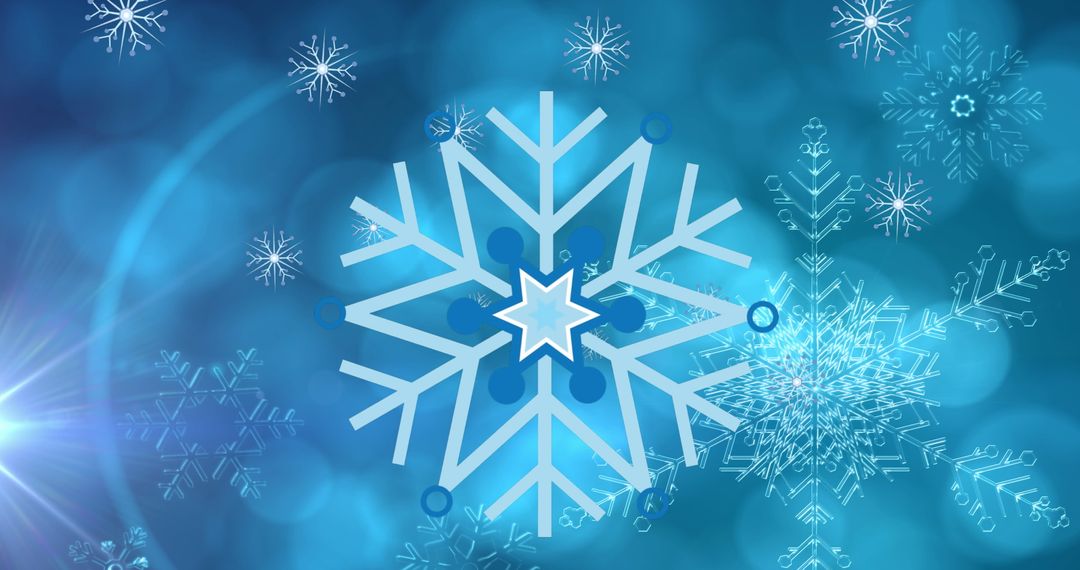 Digital Snowflake Patterns on Ice Blue Background