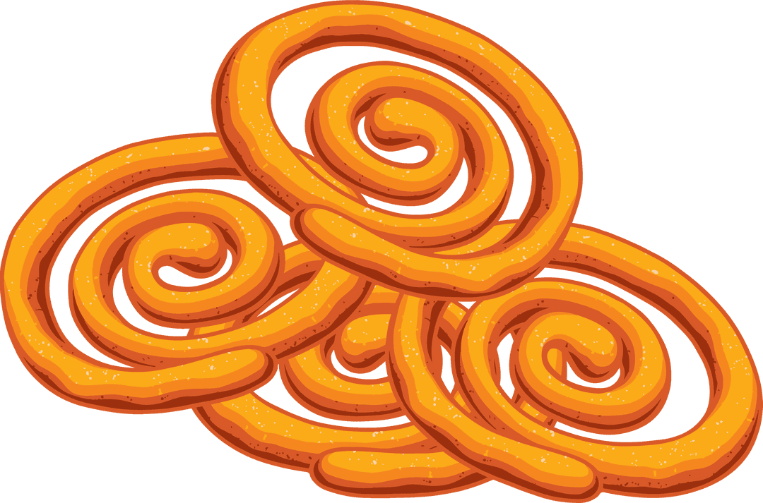 Bright Orange Jalebi Spirals Illustration with Transparent Background