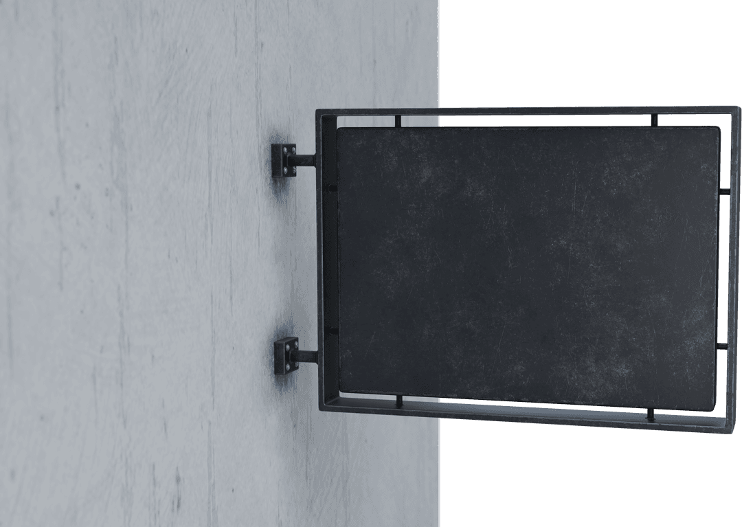 Blank Black Business Sign Attached to Wall with Transparent Space