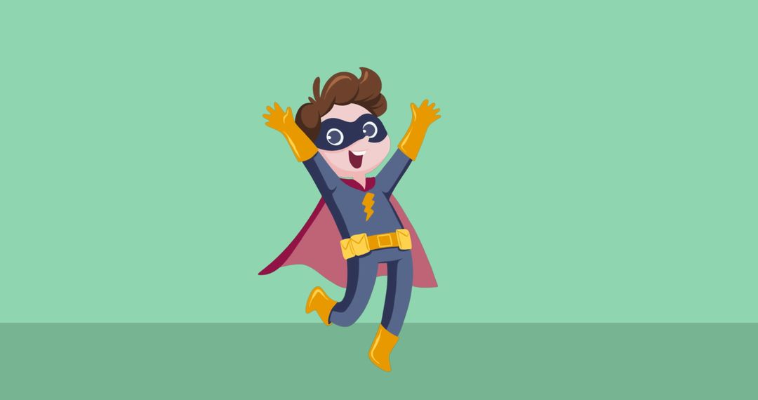 Joyful Boy Superhero Leaping with Excitement