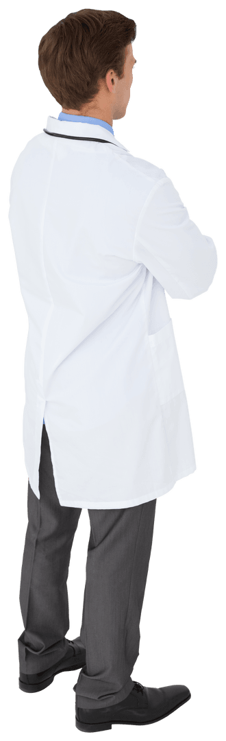 Transparent Doctor with Crossed Arms Wearing White Coat