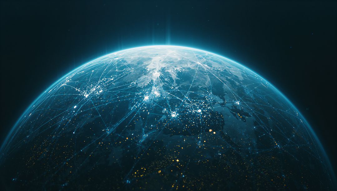 Glowing Earth in Space with Digital Network Connectivity