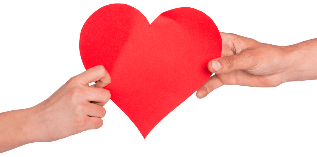 Two Hands Sharing Large Red Heart Symbol on Transparent Background