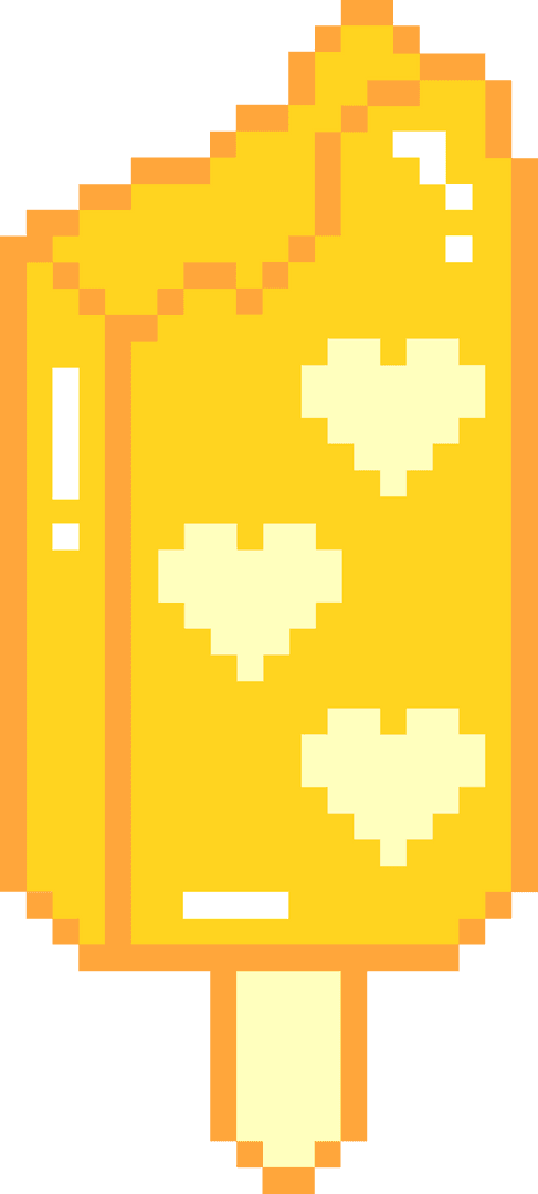 Pixel Art Popsicle with Hearts on Transparent Background