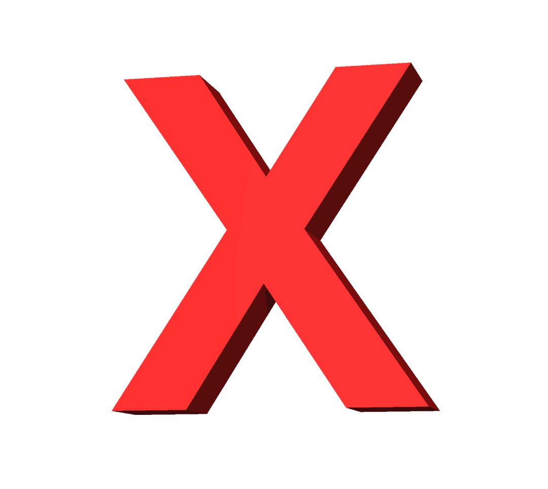 Bold Red X Symbol Isolated on Transparent Background