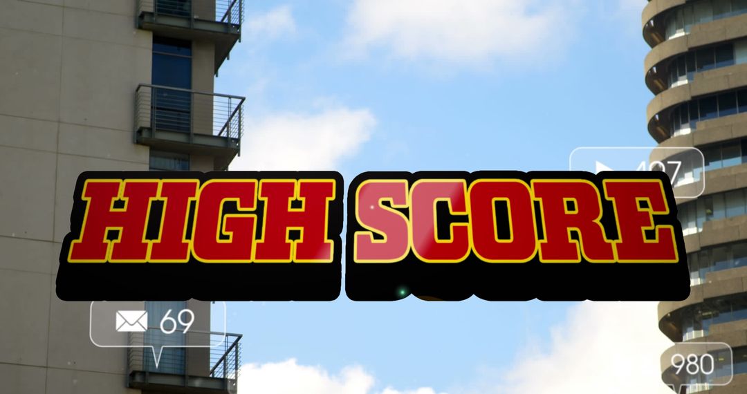 High Score Concept with Digital Interface Elements over Urban Skyline